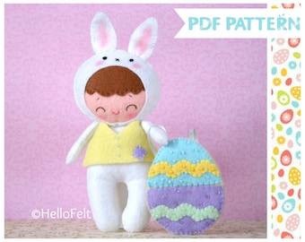 PDF PATTERN: Little Easter Kid PDF Pattern, Felt Bunny Sewing Pattern, Felt Easter Egg Pattern