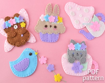 MODÈLE PDF : Felt Garden Tea Party (Ensemble de 5) Tutoriel et patron. Idées Mobiles Bébé, Cupcake en feutrine déco chambre d'enfant