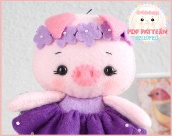 PDF PATTERN: Pinky Pig Ballerina. Felt Doll Pig Ballerina Sewing PDF Pattern, Doll Pattern. Plush Pattern.