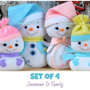 PDF PATTERN: Snowman and Family. Felt doll snowman Christmas ornaments Sewing PDF Pattern. image 2