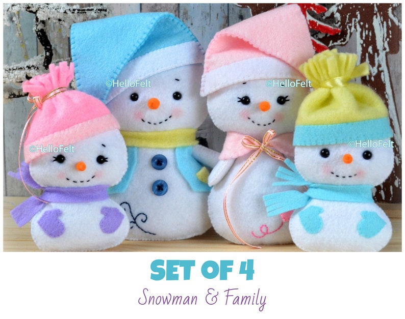 PDF PATTERN: Snowman and Family. Felt doll snowman Christmas ornaments Sewing PDF Pattern. image 2