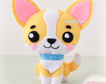 チワワの子犬のフェルト製おもちゃの型紙、手作り犬のぬいぐるみ