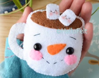 PDF PATTERN: Cute Christmas Mugs. Felt Christmas Ornaments pattern. Tree ornaments. DIY.