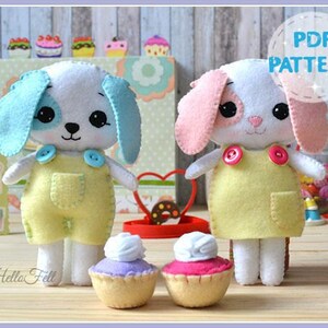 PDF PATTERN: Toffee and Brownie. Felt PDF Sewing Pattern Doll Puppy, Felt cupcake pattern. Set of 2. Dress up puppy image 2