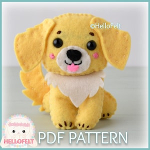 PDF PATTERN: Golden Retriever felt dog pattern. Felt cute dog.