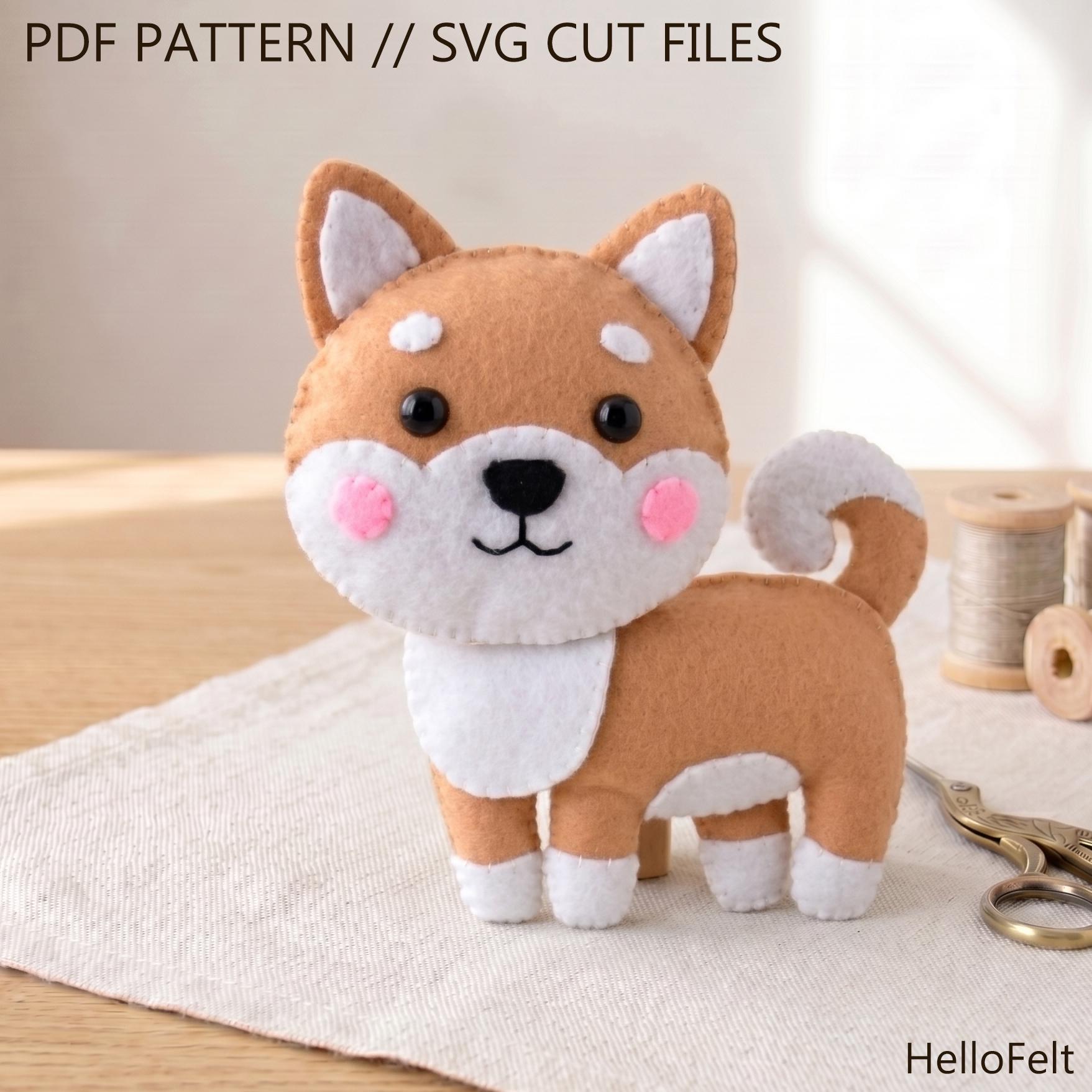 PDF & SVG パターン: 柴犬のフェルト犬のパターン。かわいいフェルト犬