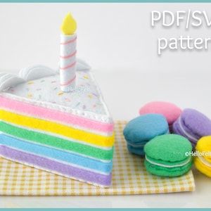 PDF + SVG Pattern: Felt Rainbow Cake and Felt Macaroons, Tutorial and Pattern. Felt PDF pattern.