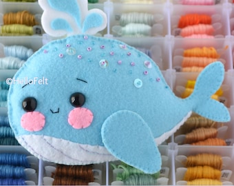 PDF PATTERN: Felt Whale. Felt Sea Animal Pattern.