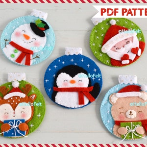 PDF PATTERN. Set of 5 Felt Christmas Ornaments pattern. Tree ornaments. HelloFelt.