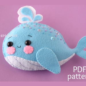 PDF PATTERN: Felt Whale. Felt Sea Animal Pattern.