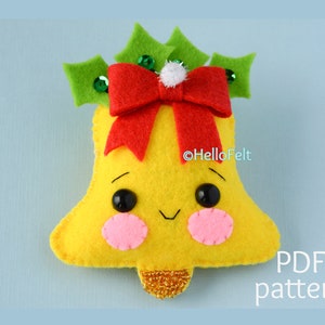 PATRÓN PDF: Linda campana navideña. Patrón de adornos navideños de fieltro. Adornos para el árbol. HelloFelt.