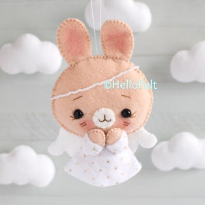 PDF PATTERN: Angel bunny. Felt doll pattern. Felt Bunny plush. Nursery decoration. Felt baby mobiles ideas. Christmas decorations