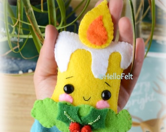 PDF PATTERN: Cute Christmas Candle. Felt Christmas Ornaments pattern. Tree ornaments. HelloFelt.