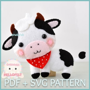 PDF & SVG PATTERN: Felt cute cow pattern. Felt farm animals plush.