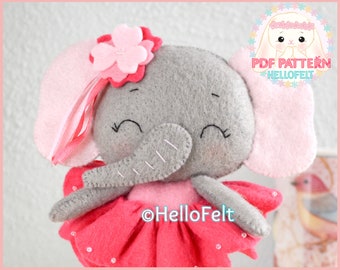 PDF PATTERN: Fanty the Elephant Ballerina. Felt Doll elephant Ballerina Sewing PDF Pattern, Doll Pattern. Plush Pattern.