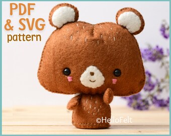 PDF PATTERN: Woodland Bear. Felt bear pattern + SVG file.