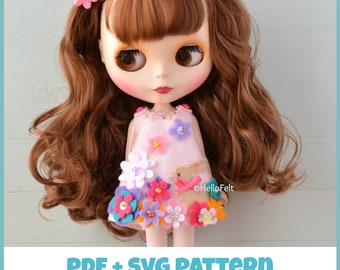 PDF + SVG Pattern: Felt dress for Blythe dolls, Tutorial and Pattern. Felt dress for dolls.