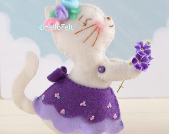 PDF PATTERN: Spring Kitty. Felt Cat plush PDF Pattern. felt cat pattern, felt kitty pdf pattern