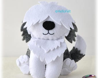 PDF + SVG PATTERN: Old English Sheepdog felt dog pattern. Felt cute dog. Plush dog pattern.Felt dog pattern.