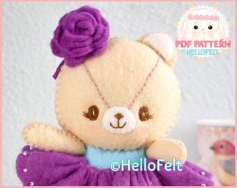 PDF PATTERN: Bear ballerina doll, Felt Doll Bear Sewing Pattern, Doll Pattern. Plush Pattern.Felt Animal Pattern