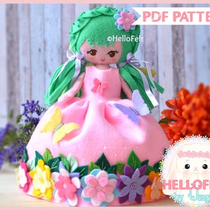 PDF PATTERN: Spring Fairy doll sewing pattern, Felt Doll Sewing Pattern. Plush Pattern. Dress up doll fairy.