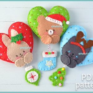 PATRÓN PDF: Adornos Navideños Corazones. Patrón de adornos navideños de fieltro. Adornos para árboles. Hazlo tú mismo.