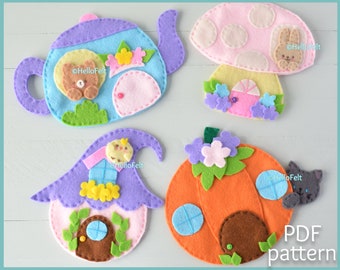 Felt House Sewing Pattern: Cute Homes Mobile (Set of 4) (PDF Pattern)