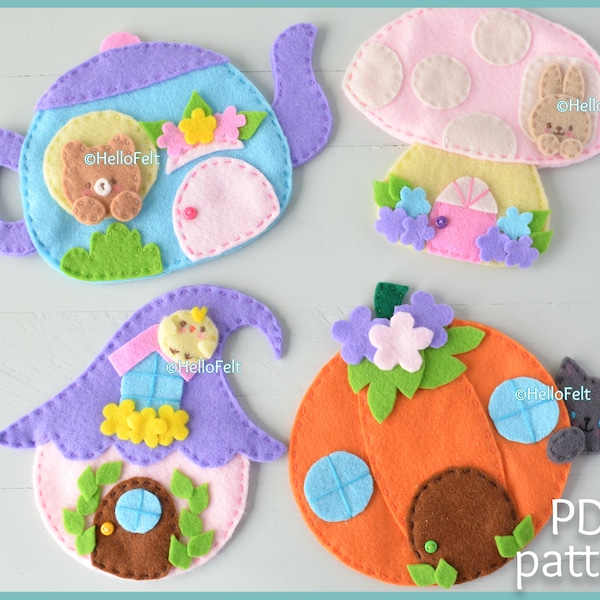 PDF PATTERN: Cute Homes (Set of 4) Tutorial and Pattern. Baby Mobile Ideas, Nursery Deco Felt house