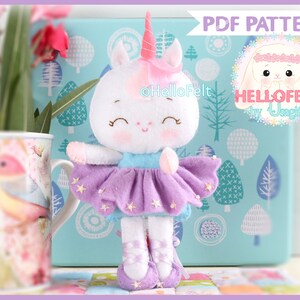 PDF PATTERN: Yuni the Unicorn Ballerina. Felt Doll Unicorn Ballerina Sewing PDF Pattern, Doll Pattern. Plush Pattern.Felt Animal Pattern image 2