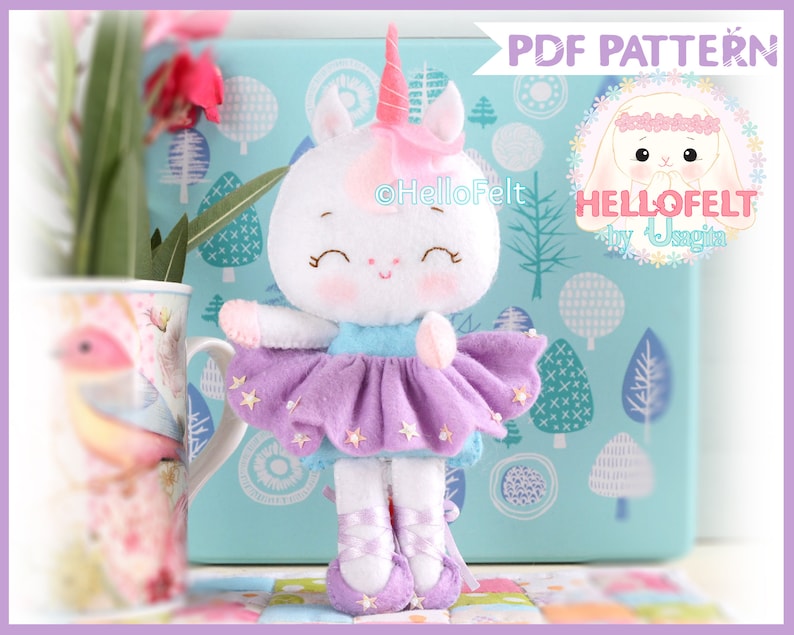 PDF PATTERN: Yuni the Unicorn Ballerina. Felt Doll Unicorn Ballerina Sewing PDF Pattern, Doll Pattern. Plush Pattern.Felt Animal Pattern image 2