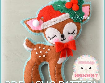 PDF & SVG PATTERN: Felt Christmas Deer.  Felt Christmas Ornaments pattern.