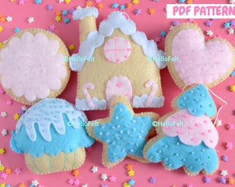 PDF PATTERN: Christmas cookies. Felt Christmas Ornaments pattern. Tree ornaments. HelloFelt.