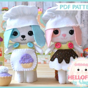 PDF PATTERN: Toffee and Brownie. Felt PDF Sewing Pattern Doll Puppy, Felt cupcake pattern. Set of 2. Dress up puppy image 1
