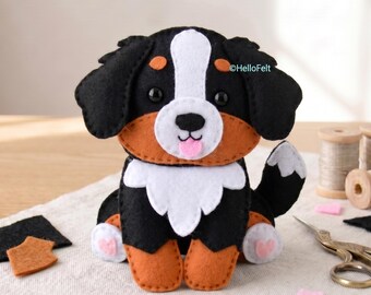 PDF & SVG パターン: バーニーズマウンテンのフェルト犬のパターン。かわいいフェルト犬。フェルト犬のパターン。