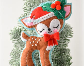 PDF & SVG PATTERN: Felt Christmas Deer.  Felt Christmas Ornaments pattern.