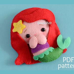 PDF PATTERN: Set of 2 - Felt Mermaid  and Flounder. Felt Doll Sewing Pattern.