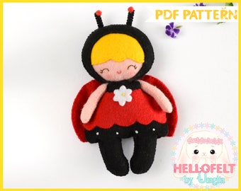 PDF PATTERN: Ladybug plush,  Felt Ladybug Doll, Sewing PDF Pattern, felt plush animal pattern