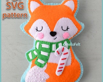Fox Felt Pattern PDF SVG, Christmas Ornament Sewing Pattern, Woodland Animal Plushie Pattern, DIY Felt Fox Ornament, Hand Stitched Toy.