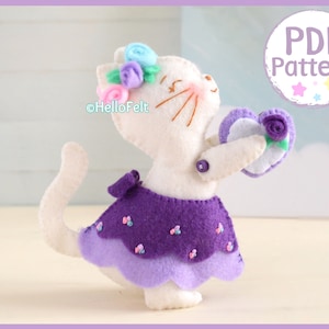PDF PATTERN: Spring Kitty. Felt Cat plush PDF Pattern. felt cat pattern, felt kitty pdf pattern