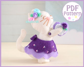 PDF PATTERN: Spring Kitty. Felt Cat plush PDF Pattern. felt cat pattern, felt kitty pdf pattern