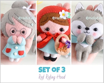 赤ずきんちゃんフェルト人形の縫製パターン：DIYクラフト（PDF & SVG