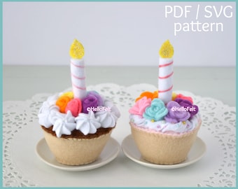 PDF + SVG Pattern: Felt cupcakes, Tutorial and Pattern. Felt PDF pattern.