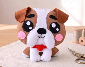 Modello per cucire un bulldog in feltro: cane carino, PDF e SVG. Modello per cane in feltro.