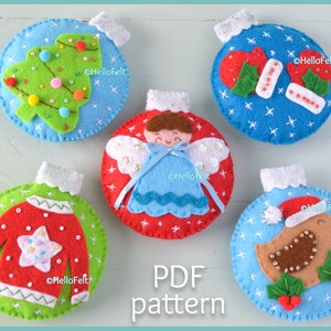 PATRÓN PDF: Bolas de Navidad. Patrón de adornos navideños de fieltro. Adornos para árboles. bricolaje
