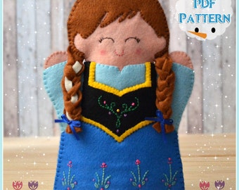 PDF PATTERN: Princess Hand Puppet, Instant Download, Felt Hand Puppet.