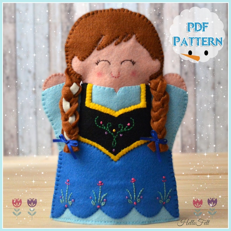 PDF PATTERN: Princess Hand Puppet, Instant Download, Felt Hand Puppet. image 1