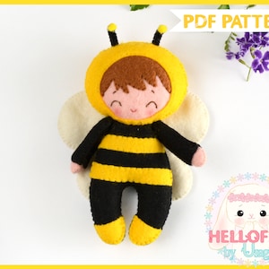PDF PATTERN: Little Bee Kid and Sunflower. Felt Bee Doll, Sunflower ...