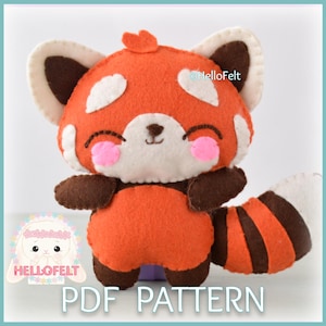 PDF PATTERN: Red Panda felt plush pattern. Felt cute red panda.