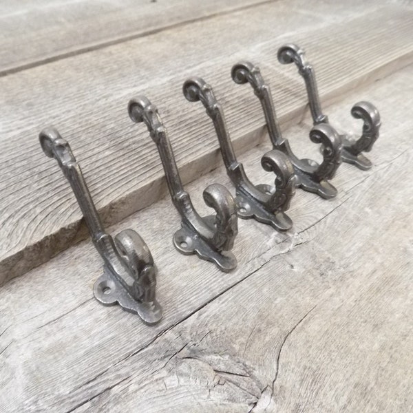 Set of 5, Cast Iron, Wall Mounted Hooks, Vintage Inspired, Perfect for Coats, Bags, Hats, Scarfs