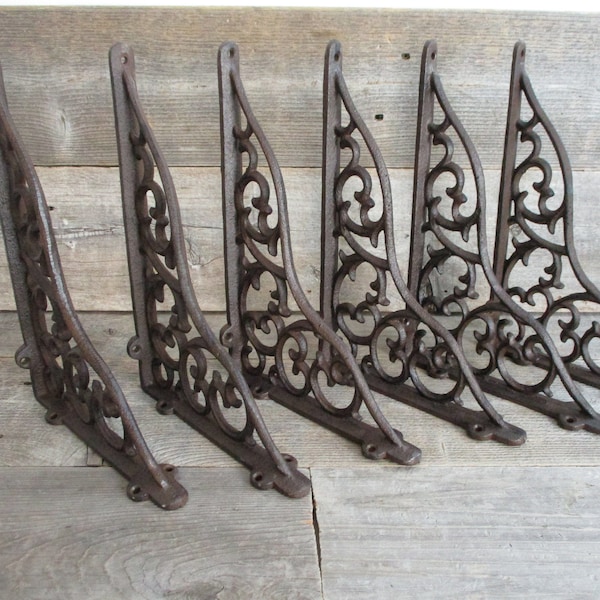 6 LARGE Cast Iron Shelf Brackets Corbels Rustic Vine